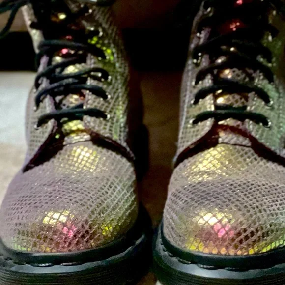 Dr. Marten Pascal Boots Violet Mirror Iridescent Rainbow Mermaid Suede Leather - Picture 3 of 16
